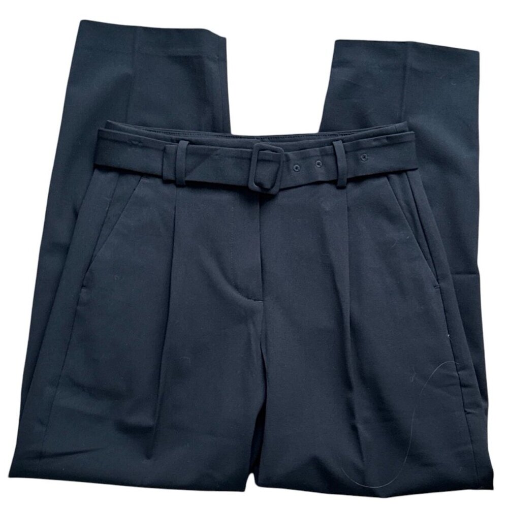 J.Crew Women's 0 Petite Belted Straight Leg‎ Pleated Pant Black NWT